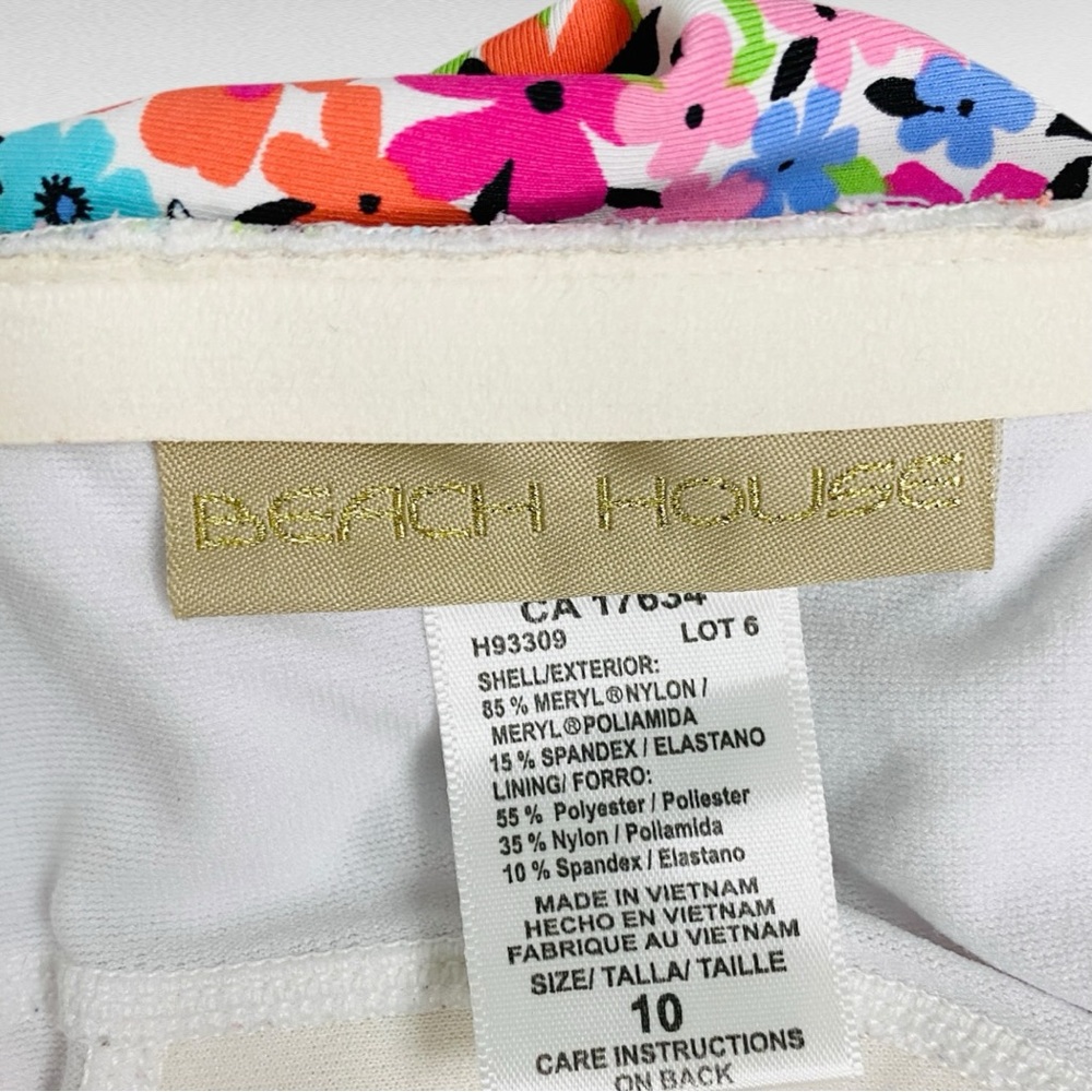 Beach House Floral Tankini Swim Top Size 10 Ruched Halter Bright Summer Beach - Picture 4 of 4